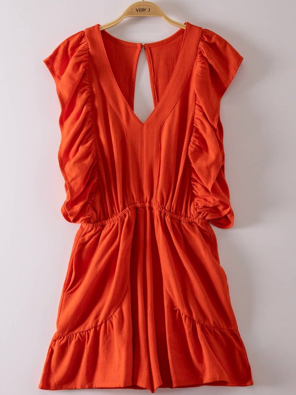 VERY J - Back Cutout Detail Ruffled Sleeve Romper